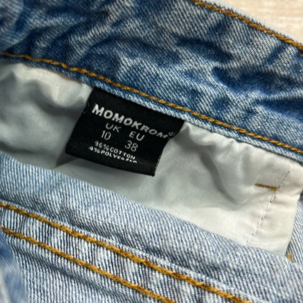 Momokrom Light Wash Distressed High Waist Cut Off Jean Shorts